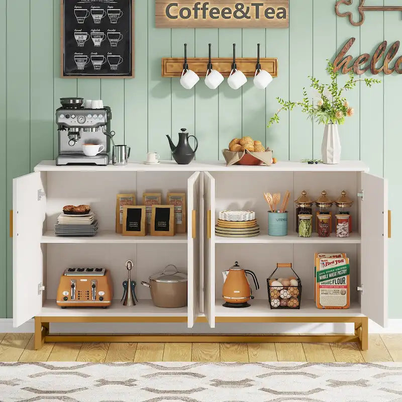 Buffet de cuisine blanc et or avec rangement