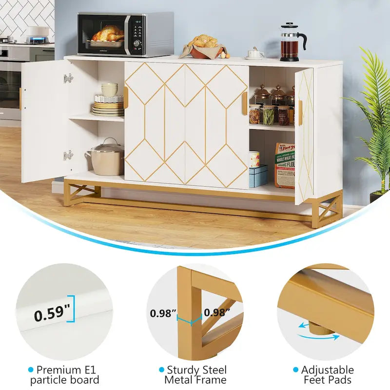 Buffet de cuisine blanc et or avec rangement