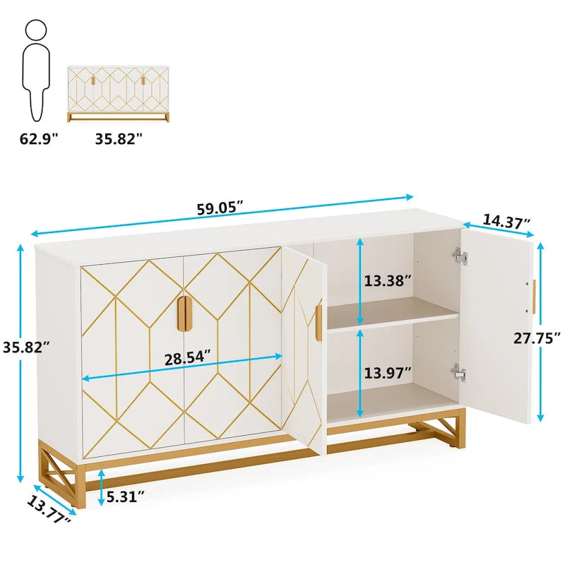 Buffet de cuisine blanc et or avec rangement