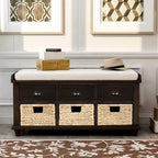 Espresso Storage Bench with 3 Drawers and 3 Rattan Baskets