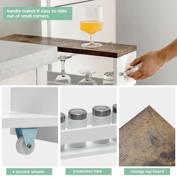 Chariot de rangement de cuisine à 4 niveaux, fin et roulant, avec poignée - 48,3 cm (L) x 13 cm (l) x 80 cm (H)