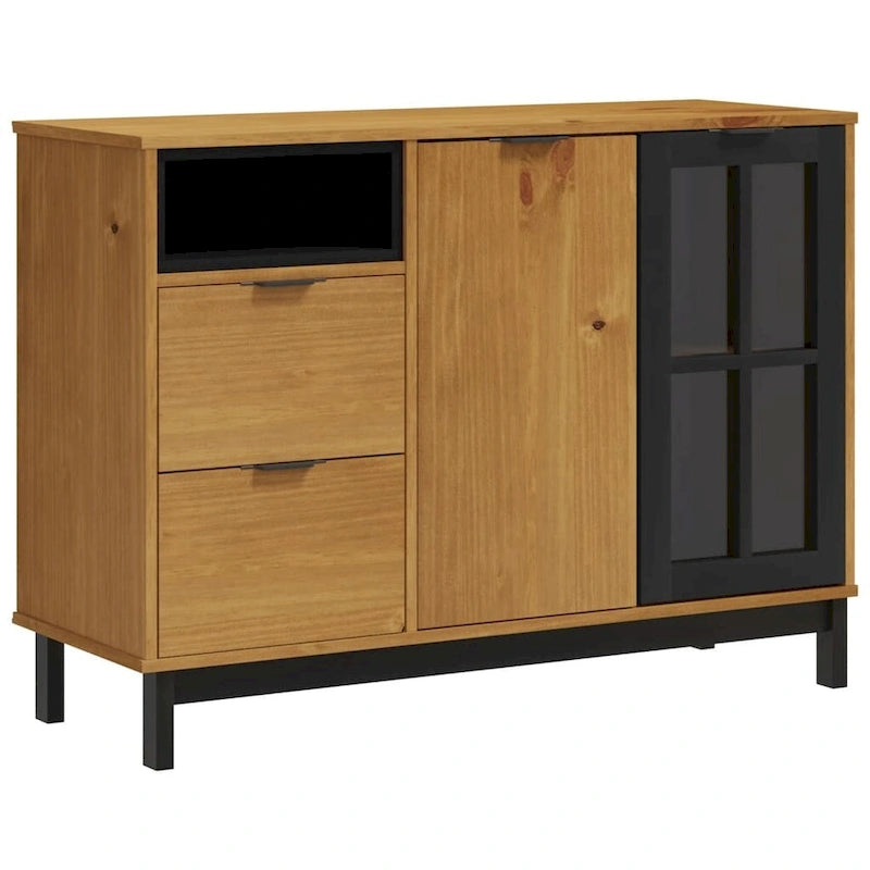 Buffet vidaXL avec porte vitrée FLAM 43,3 x 15,7 x 31,5 cm, en pin massif - 43,3 x 15,7 x 31,5 cm