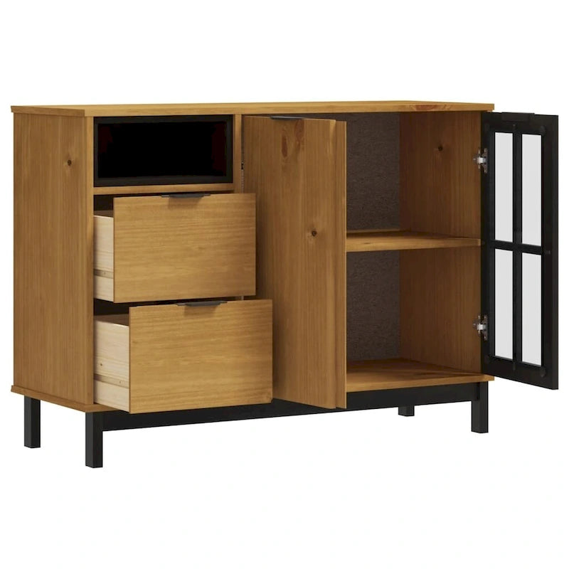 Buffet vidaXL avec porte vitrée FLAM 43,3 x 15,7 x 31,5 cm, en pin massif - 43,3 x 15,7 x 31,5 cm