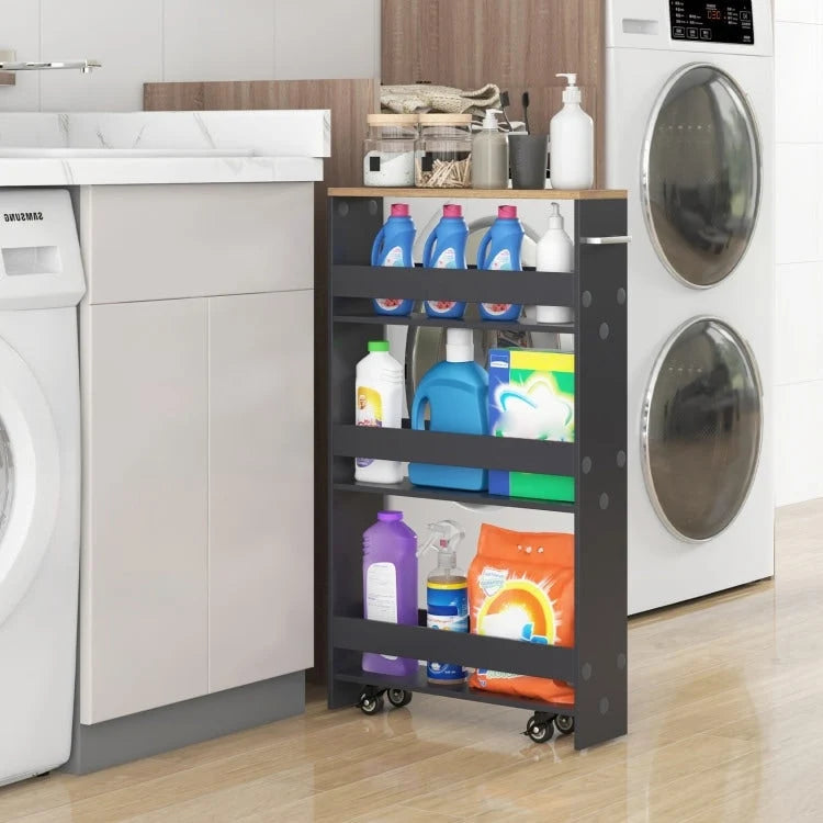 Chariot de rangement étroit à roulettes avec étagères pour cuisine et salle de bain