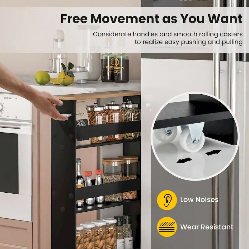 Chariot de rangement étroit à roulettes avec étagères pour cuisine et salle de bain