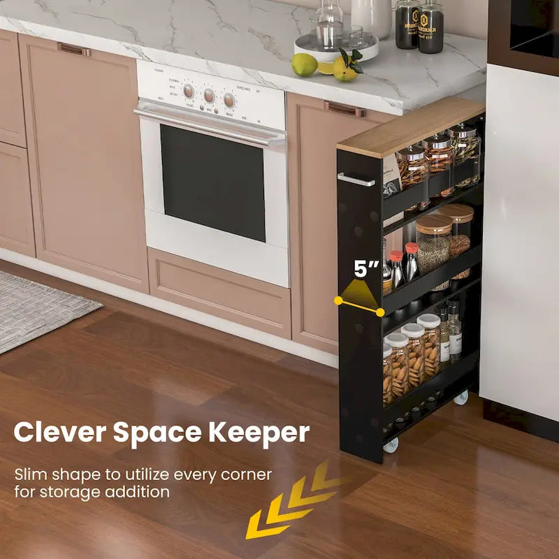 Chariot de rangement étroit à roulettes avec étagères pour cuisine et salle de bain