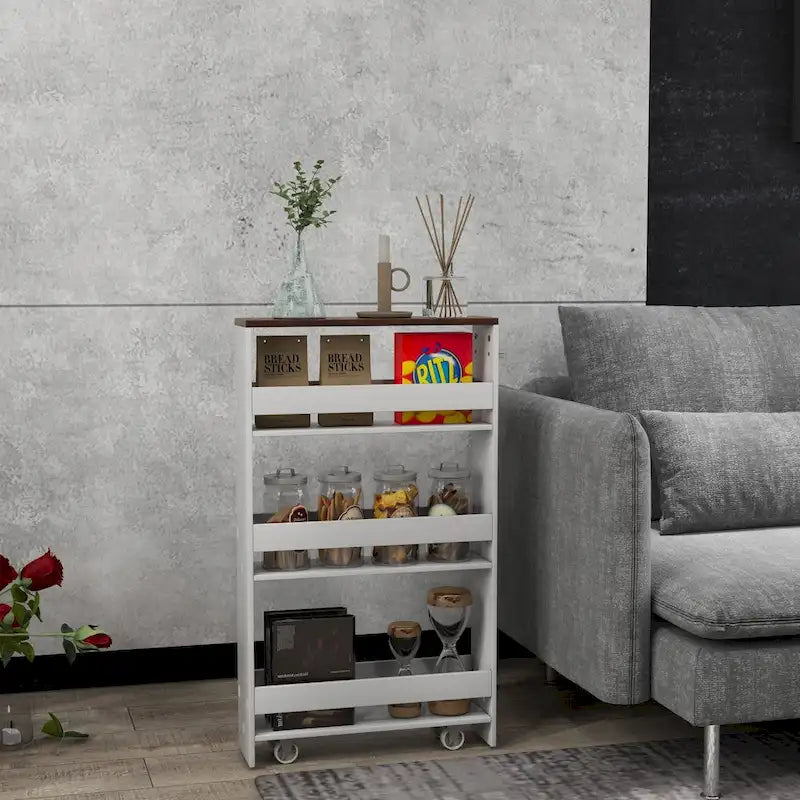 Chariot de rangement étroit à roulettes avec étagères pour cuisine et salle de bain