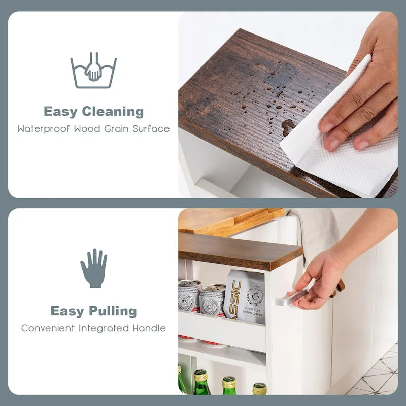 Chariot de rangement étroit à roulettes avec étagères pour cuisine et salle de bain