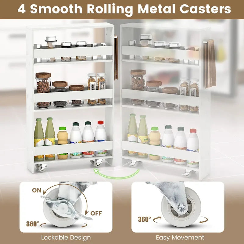 Chariot de rangement étroit à roulettes avec étagères pour cuisine et salle de bain