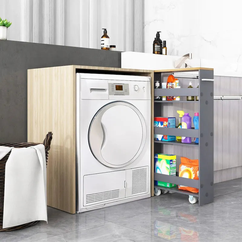 Chariot de rangement étroit à roulettes avec étagères pour cuisine et salle de bain