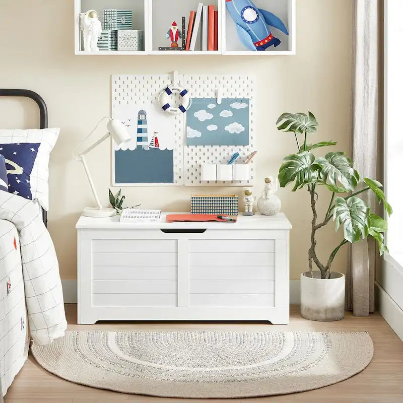 Coffre de rangement en bois avec 2 charnières de sécurité pour jouets, couvertures et vêtements