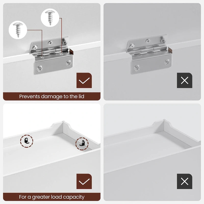 Coffre de rangement en bois avec 2 charnières de sécurité pour jouets, couvertures et vêtements