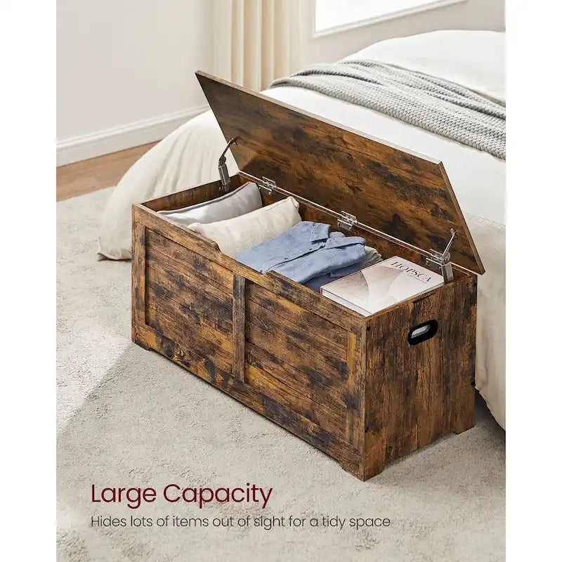 Coffre de rangement en bois avec 2 charnières de sécurité pour jouets, couvertures et vêtements