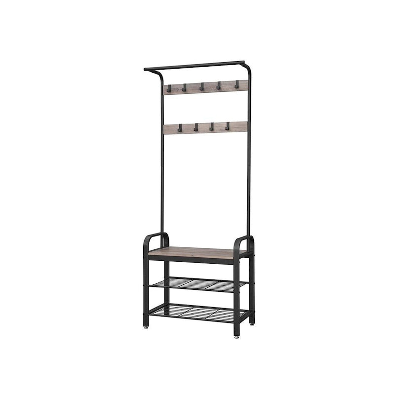 Étagère de rangement d'entrée gris-noir avec accents imitation bois et structure en métal - 13,3 cm (P) x 28,3 cm (L) x 72,1 cm (H)
