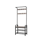 Étagère de rangement d'entrée gris-noir avec accents imitation bois et structure en métal - 13,3 cm (P) x 28,3 cm (L) x 72,1 cm (H)