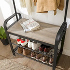 Étagère de rangement d'entrée gris-noir avec accents imitation bois et structure en métal - 13,3 cm (P) x 28,3 cm (L) x 72,1 cm (H)