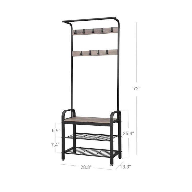 Étagère de rangement d'entrée gris-noir avec accents imitation bois et structure en métal - 13,3 cm (P) x 28,3 cm (L) x 72,1 cm (H)