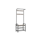 Étagère de rangement d'entrée gris-noir avec accents imitation bois et structure en métal - 13,3 cm (P) x 28,3 cm (L) x 72,1 cm (H)