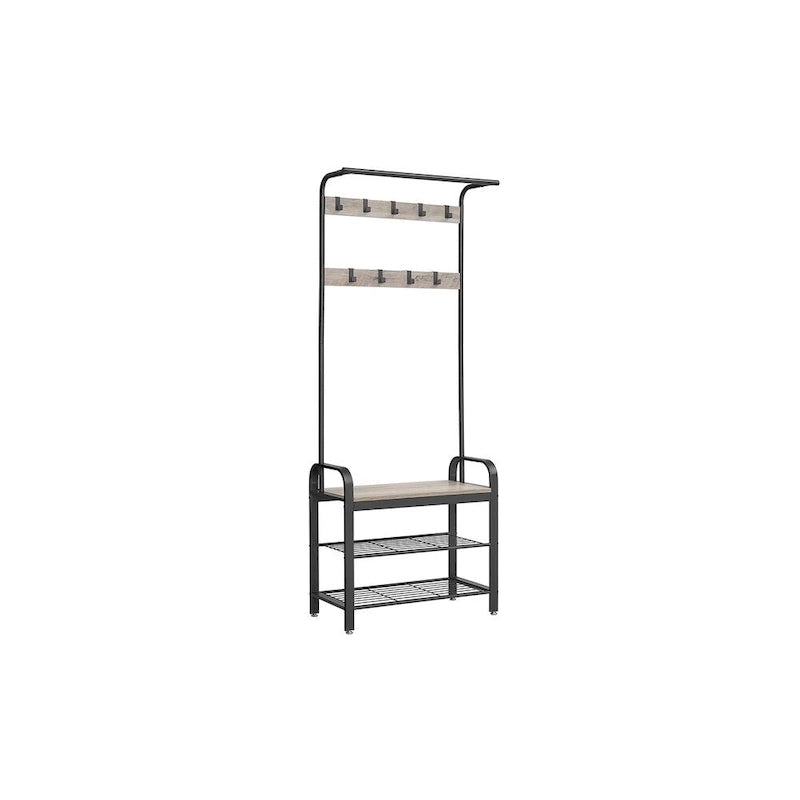 Étagère de rangement d'entrée gris-noir avec accents imitation bois et structure en métal - 13,3 cm (P) x 28,3 cm (L) x 72,1 cm (H)