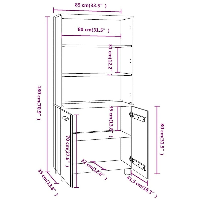 Bibliothèque à tiroirs vidaXL avec étagères de rangement HAMAR en pin massif - 33,5 x 13,8 x 70,9