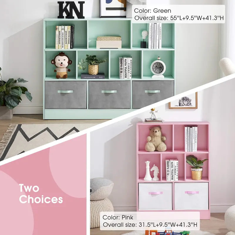 Bibliothèque de rangement à 3 niveaux Ivinta pour enfants, vitrine en bois simple pour chambre à coucher