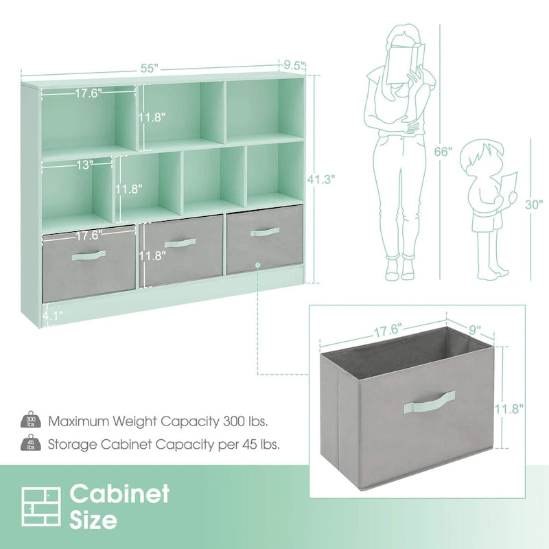 Bibliothèque de rangement à 3 niveaux Ivinta pour enfants, vitrine en bois simple pour chambre à coucher