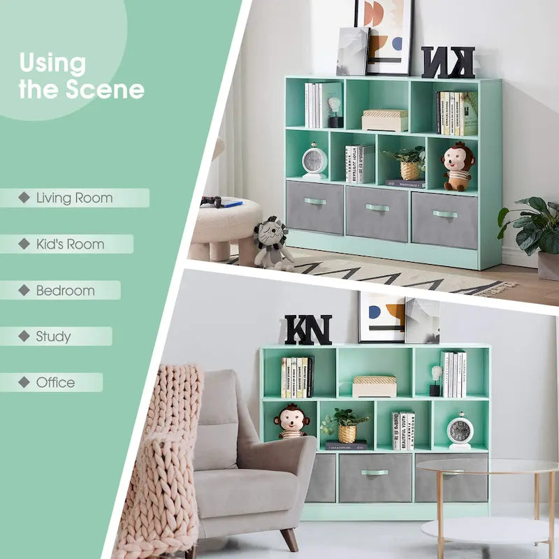 Bibliothèque de rangement à 3 niveaux Ivinta pour enfants, vitrine en bois simple pour chambre à coucher