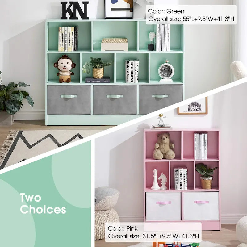 Bibliothèque de rangement à 3 niveaux Ivinta pour enfants, vitrine en bois simple pour chambre à coucher