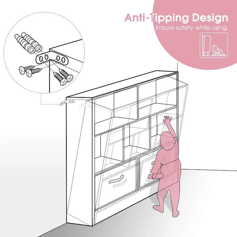 Bibliothèque de rangement à 3 niveaux Ivinta pour enfants, vitrine en bois simple pour chambre à coucher