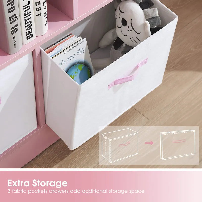 Bibliothèque de rangement à 3 niveaux Ivinta pour enfants, vitrine en bois simple pour chambre à coucher
