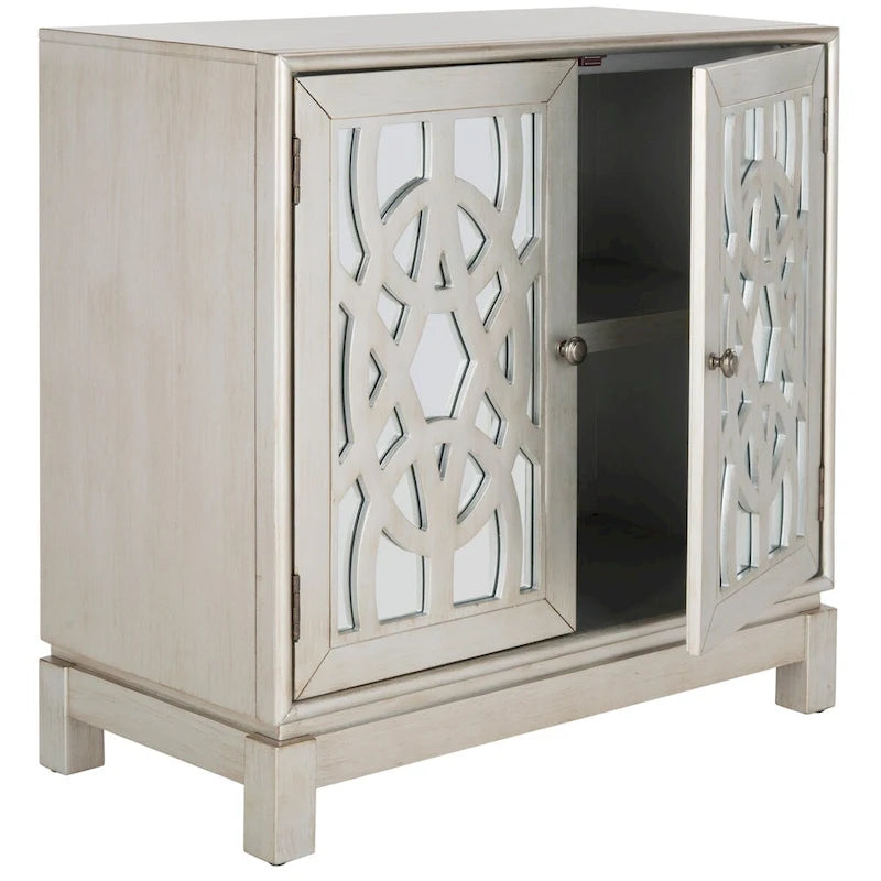 Coffre de rangement SAFAVIEH Cyntha à 2 portes, finition nickel - 81 cm (L) x 41 cm (P) x 84 cm (H)