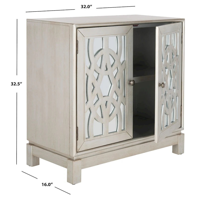 Coffre de rangement SAFAVIEH Cyntha à 2 portes, finition nickel - 81 cm (L) x 41 cm (P) x 84 cm (H)