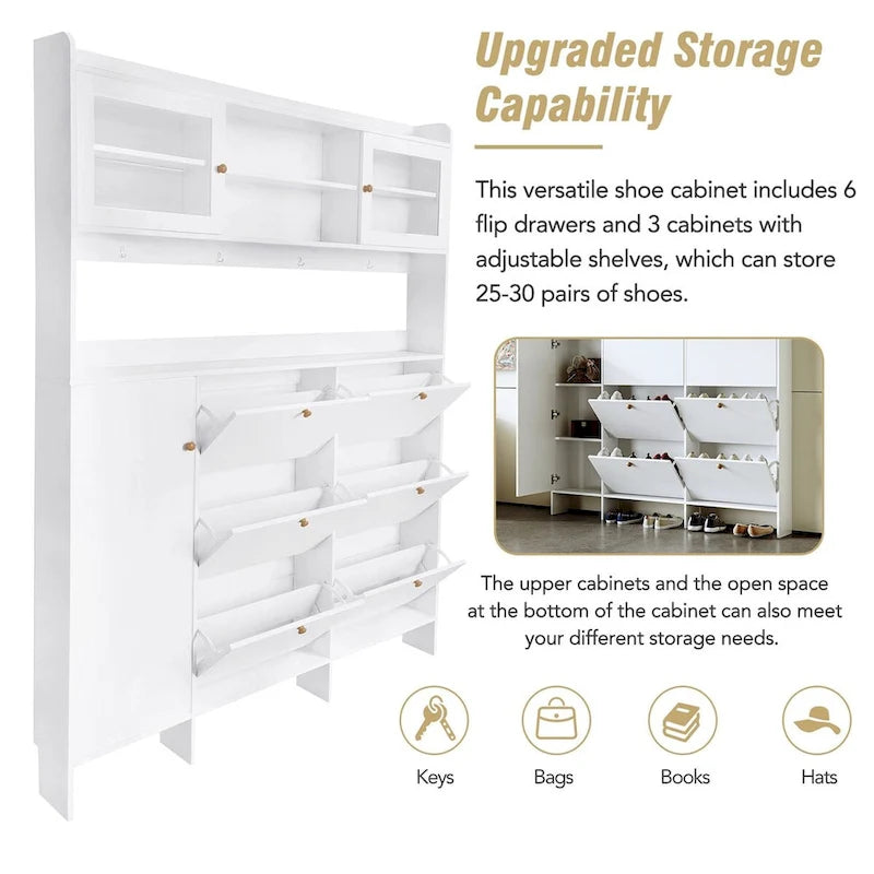 Merax Multifunctional Shoe Cabinet with Storage Shelf & 6 Flip Drawers