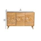 Buffet console Liv 56 pouces à 3 portes, motif géométrique, marron naturel