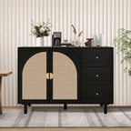 Rattan Cabinet, Sideboard Buffet Cabinet with 2 Doors and 3 Drawers - 44.49Lx15.75Wx31.5H