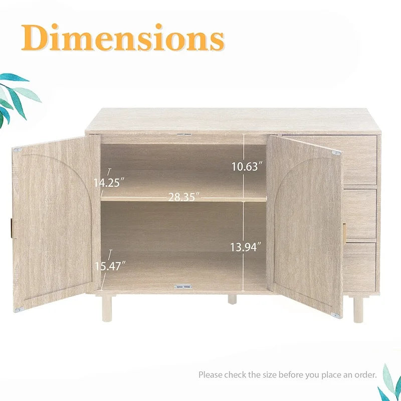 Buffet en rotin, 2 portes et 3 tiroirs - 113 cm (L) x 40 cm (l) x 80 cm (H)
