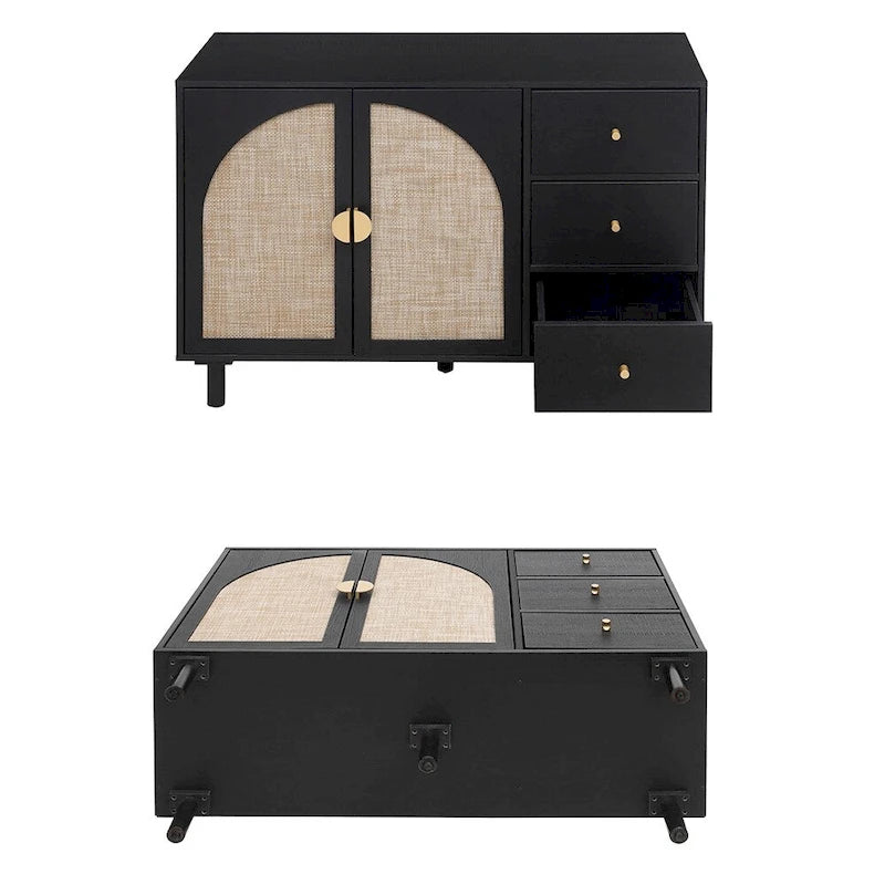 Buffet en rotin, 2 portes et 3 tiroirs - 113 cm (L) x 40 cm (l) x 80 cm (H)