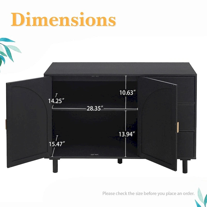 Buffet en rotin, 2 portes et 3 tiroirs - 113 cm (L) x 40 cm (l) x 80 cm (H)