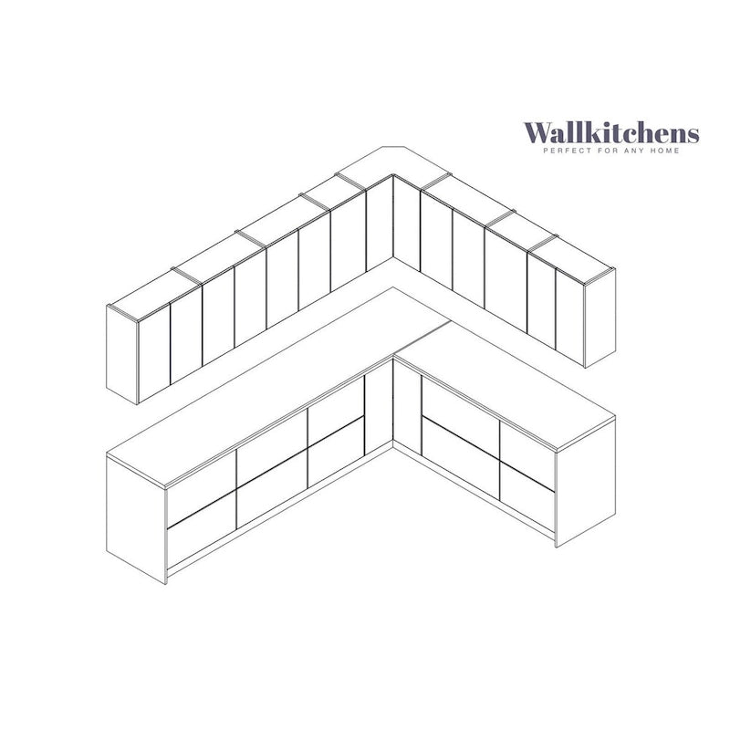 Collection culinaire de cuisine, base en teck naturel et noir, largeur 10 pieds (94 x 120 pouces).