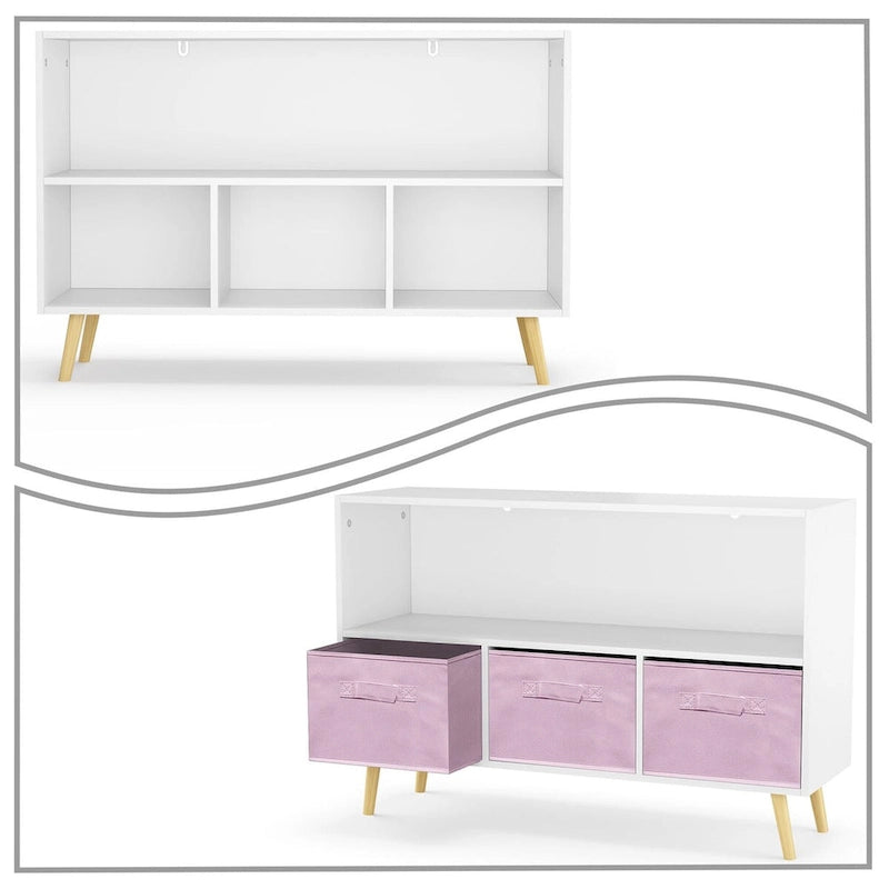 Armoire de rangement moderne et élégante en bois avec trois tiroirs pliables en tissu