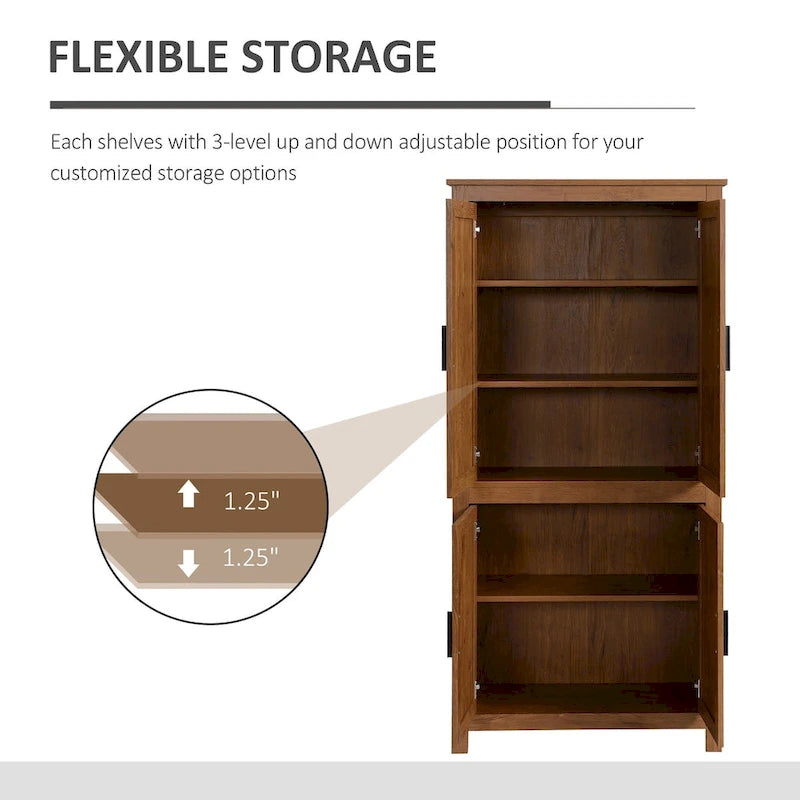 Garde-manger de cuisine à 4 portes de 64 pouces, meuble de rangement autoportant avec 3 étagères réglables pour la cuisine, la salle à manger ou le salon