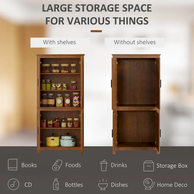 Garde-manger de cuisine à 4 portes de 64 pouces, meuble de rangement autoportant avec 3 étagères réglables pour la cuisine, la salle à manger ou le salon