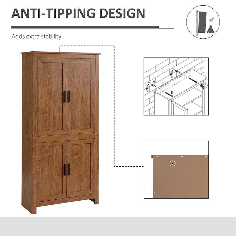 Garde-manger de cuisine à 4 portes de 64 pouces, meuble de rangement autoportant avec 3 étagères réglables pour la cuisine, la salle à manger ou le salon