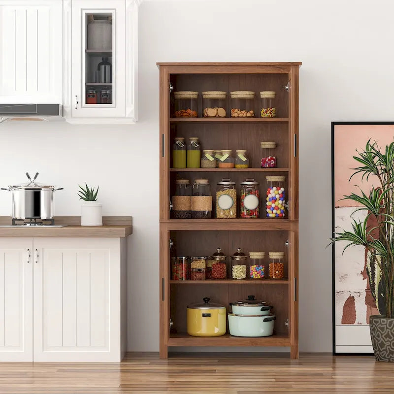 Garde-manger de cuisine à 4 portes de 64 pouces, meuble de rangement autoportant avec 3 étagères réglables pour la cuisine, la salle à manger ou le salon