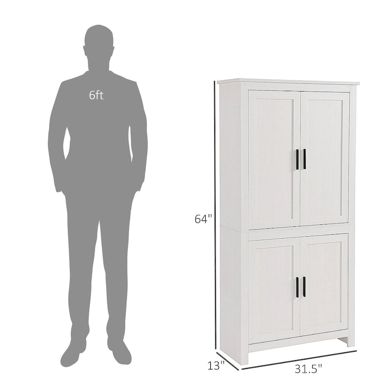 Garde-manger de cuisine à 4 portes de 64 pouces, meuble de rangement autoportant avec 3 étagères réglables pour la cuisine, la salle à manger ou le salon