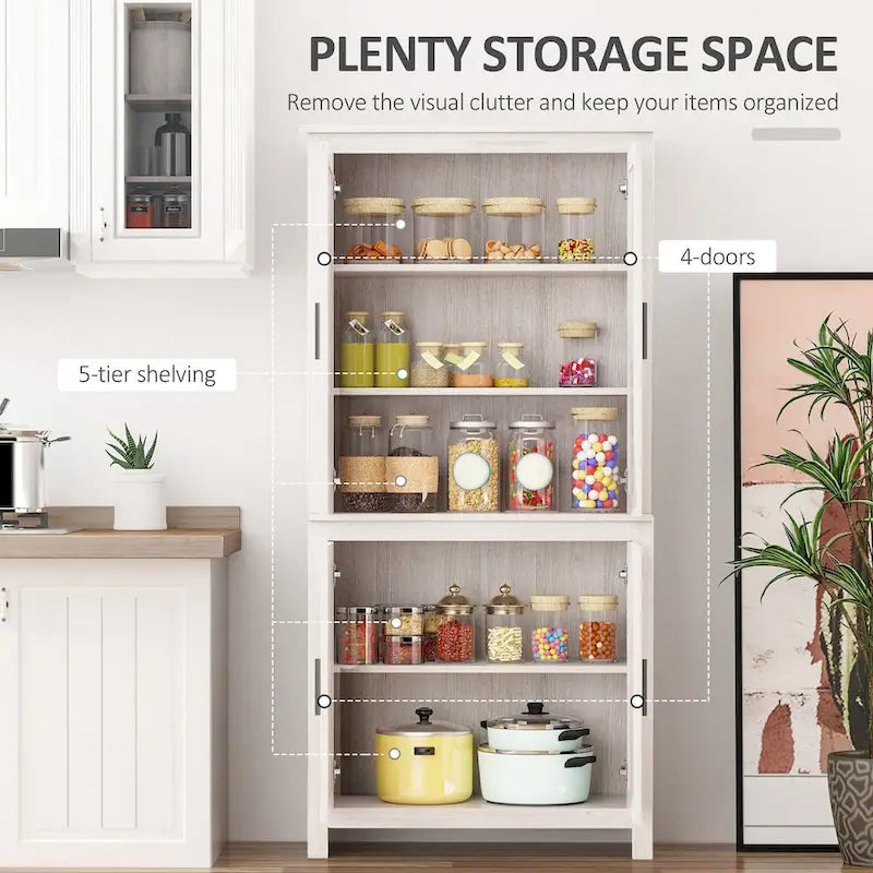 Garde-manger de cuisine à 4 portes de 64 pouces, meuble de rangement autoportant avec 3 étagères réglables pour la cuisine, la salle à manger ou le salon