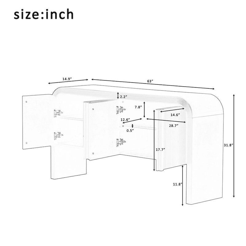 Meuble de rangement moderne en bois à 4 portes, idéal pour le salon, l'entrée ou le couloir.