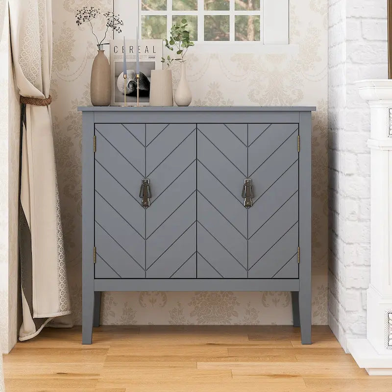 Armoire en bois à 2 portes, style vintage, gris.