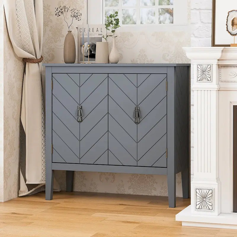 Armoire en bois à 2 portes, style vintage, gris.