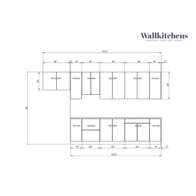 Collection Cuisine Intemporelle, Base Blanc Mat, Largeur 13 pi - 157 x 24
